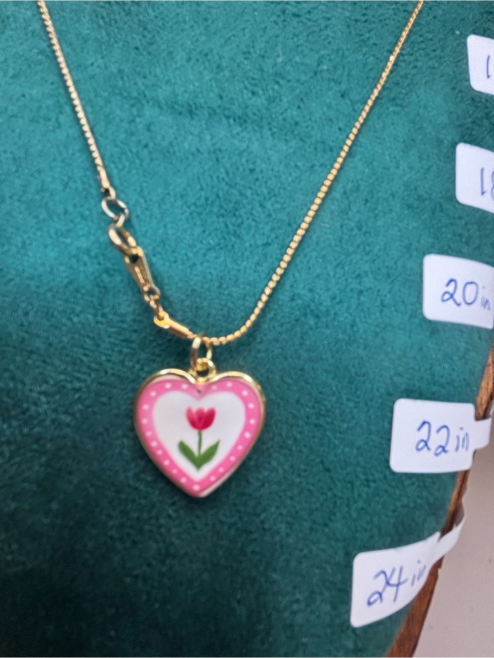 3 Gold-Tone Floral Heart & Arch Pendant Necklaces - Avon Pink, Blue, White - Picture 6 of 6